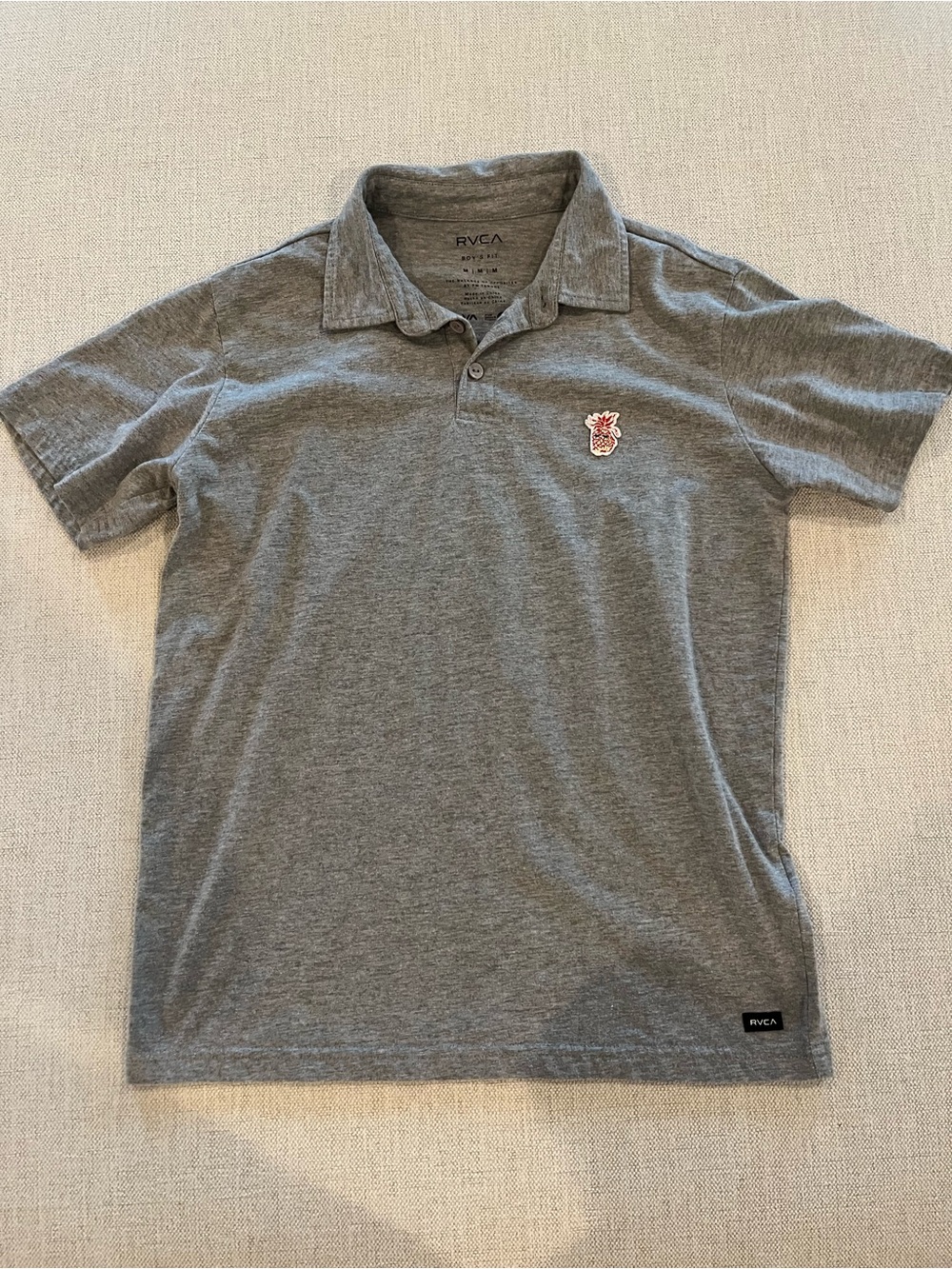 RVCA Grey Polo with Pineapple Chest Patch